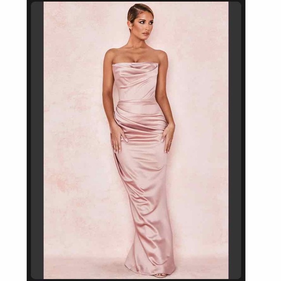 House of CB Adrienne Blush Satin Strapless Gown - Picture 4 of 14